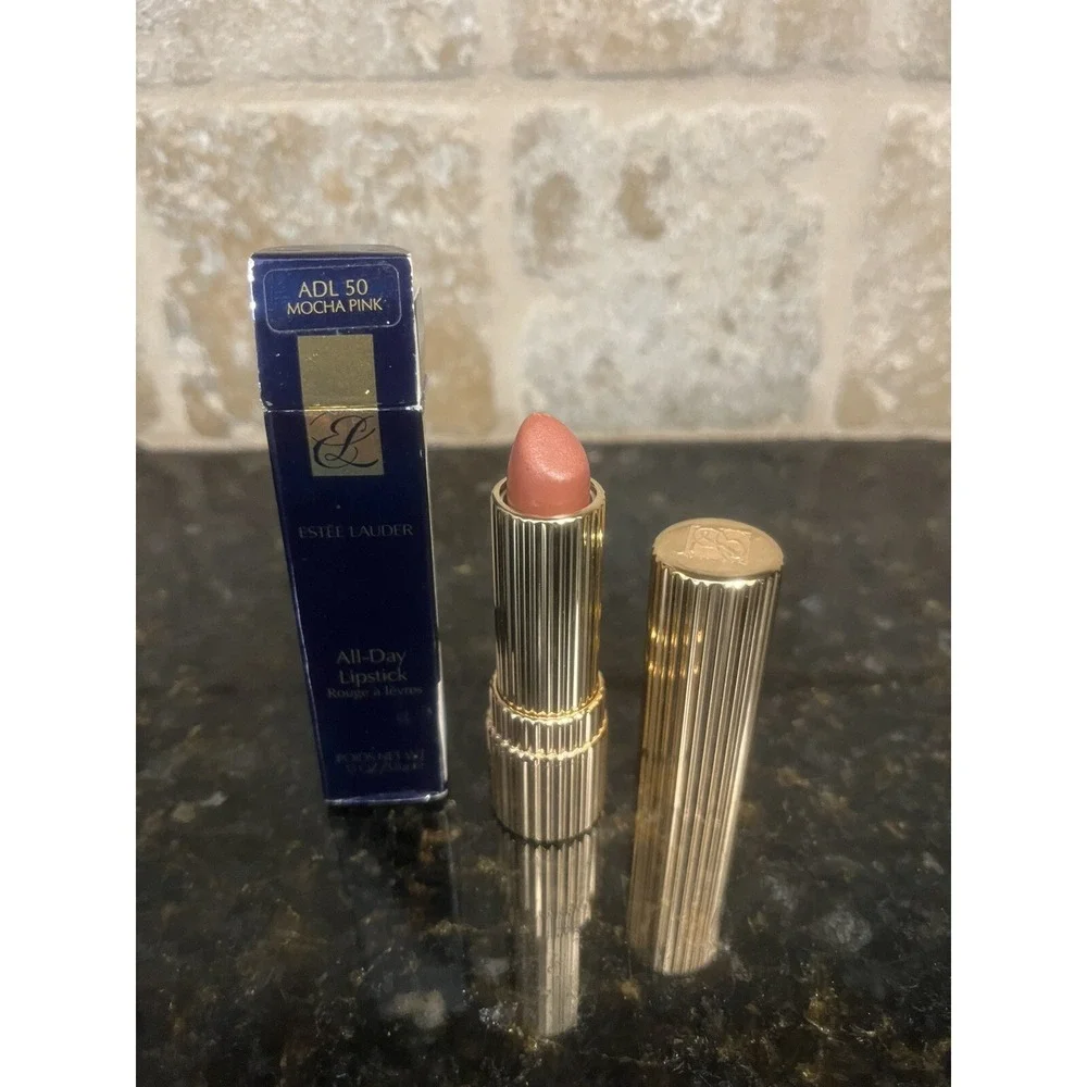 Estee Lauder Mocha Pink All Day Long Lipstick ADL #50 Gold Case HTF New‎ in Box